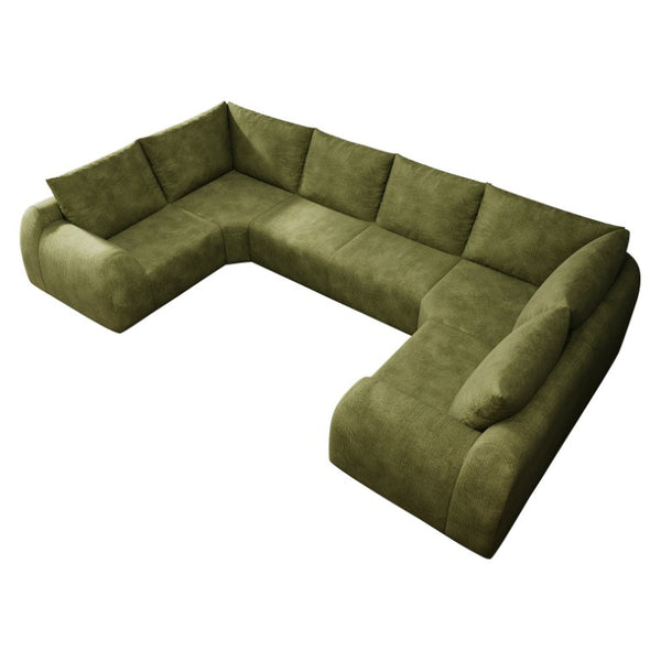 English Elm 135.5 Inch U Shaped Cloud Sectional Sofa in Chenille Six Seat Living Room Couch Dark Green W2824S00423