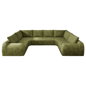 English Elm 135.5 Inch U Shaped Cloud Sectional Sofa in Chenille Six Seat Living Room Couch Dark Green W2824S00423