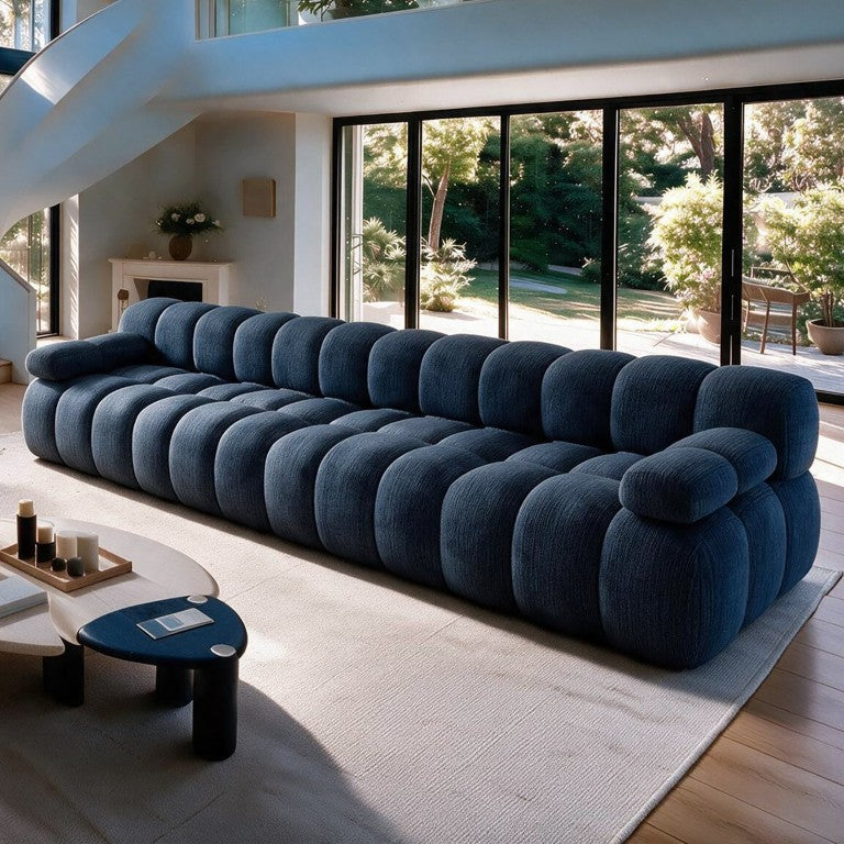 English Elm Y176-4Seater-Blue Plush Schnellertex Corner Sofa Low Profile Contemporary Living Room Seating W2824S00434