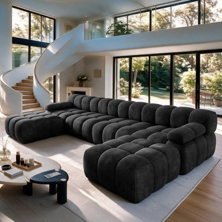 English Elm Y176-4Seater-2O-Blue Plush Four Seat Sofa Low Profile Schnellertex Living Room Dark Grey W2824S00441
