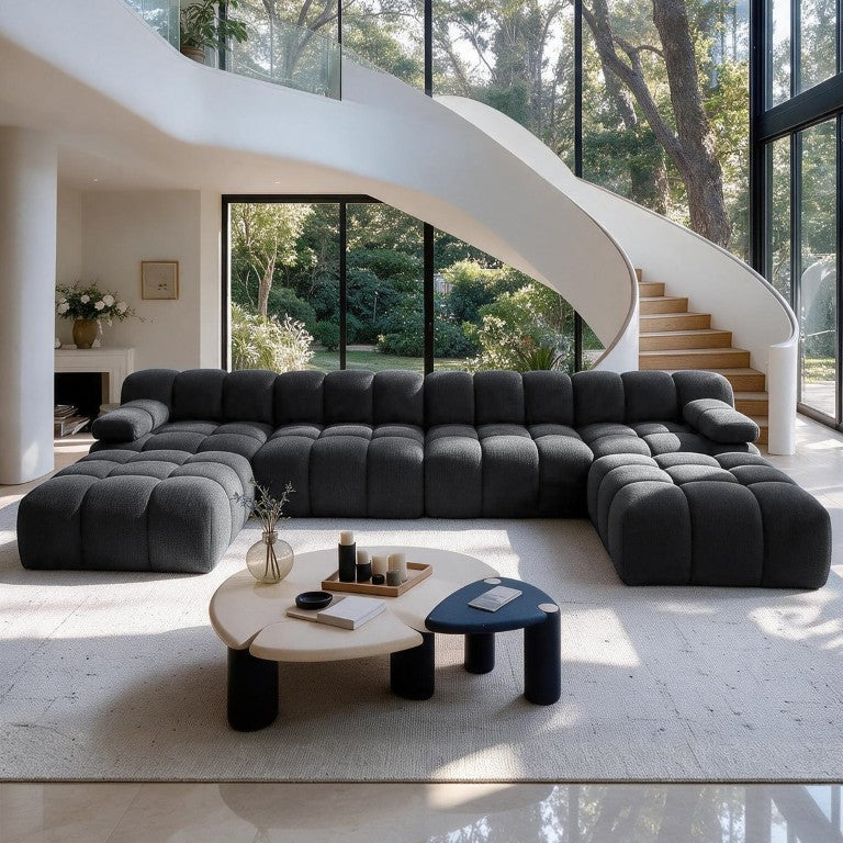 English Elm Y176-4Seater-2O-Blue Plush Four Seat Sofa Low Profile Schnellertex Living Room Dark Grey W2824S00441