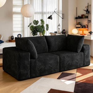 English Elm 78.8 Inch Corduroy Three Seater Sofa Deep Plush Cushioning Ready for Living Rooms Black W2824S00443