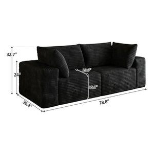 English Elm 78.8 Inch Corduroy Three Seater Sofa Deep Plush Cushioning Ready for Living Rooms Black W2824S00443