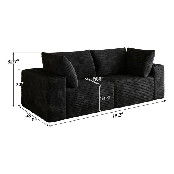 English Elm 78.8 Inch Corduroy Three Seater Sofa Deep Plush Cushioning Ready for Living Rooms Black W2824S00443