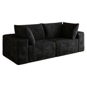 English Elm 78.8 Inch Corduroy Three Seater Sofa Deep Plush Cushioning Ready for Living Rooms Black W2824S00443