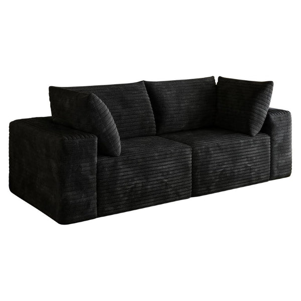 English Elm 78.8 Inch Corduroy Three Seater Sofa Deep Plush Cushioning Ready for Living Rooms Black W2824S00443
