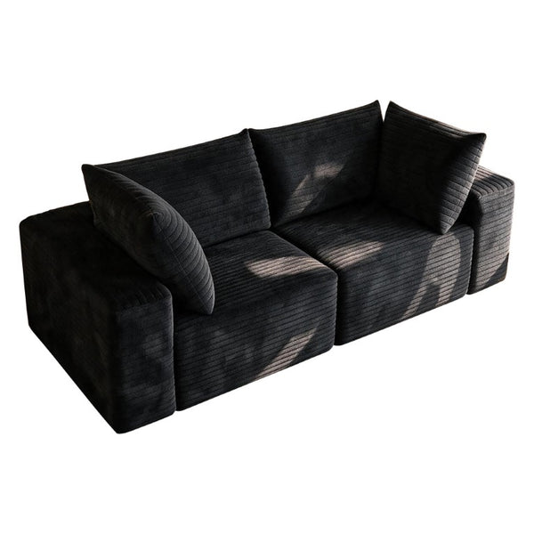 English Elm 78.8 Inch Corduroy Three Seater Sofa Deep Plush Cushioning Ready for Living Rooms Black W2824S00443
