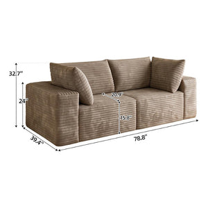 English Elm 78.8 Inch Corduroy Three Seater Sofa Deep Plush Cushioning Ready for Living Rooms Camel W2824S00444
