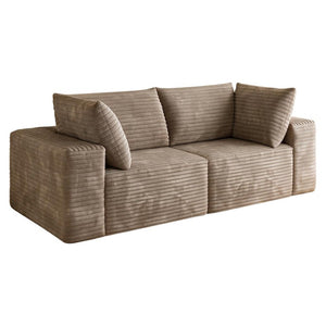 English Elm 78.8 Inch Corduroy Three Seater Sofa Deep Plush Cushioning Ready for Living Rooms Camel W2824S00444