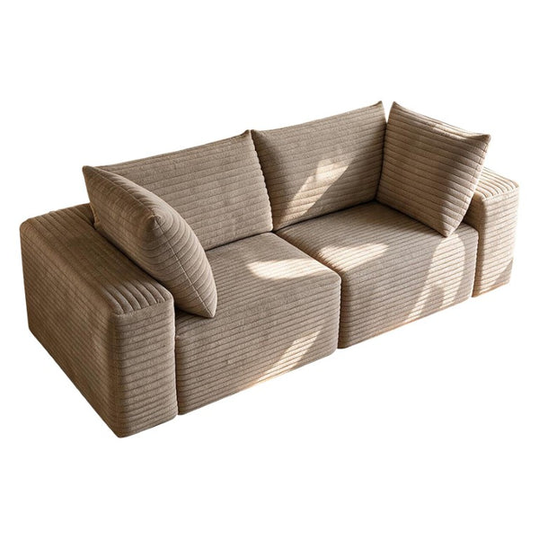 English Elm 78.8 Inch Corduroy Three Seater Sofa Deep Plush Cushioning Ready for Living Rooms Camel W2824S00444