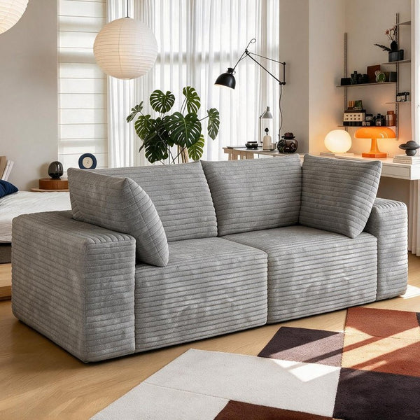 English Elm 78.8 Inch Corduroy Three Seater Sofa Deep Plush Cushioning Ready for Living Rooms Grey W2824S00445