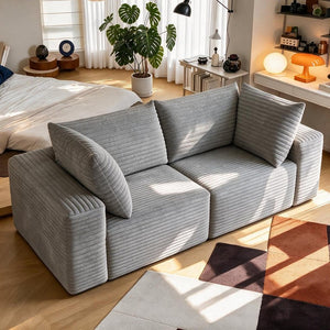 English Elm 78.8 Inch Corduroy Three Seater Sofa Deep Plush Cushioning Ready for Living Rooms Grey W2824S00445