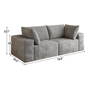 English Elm 78.8 Inch Corduroy Three Seater Sofa Deep Plush Cushioning Ready for Living Rooms Grey W2824S00445