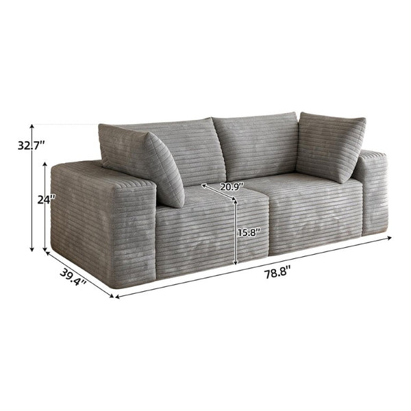 English Elm 78.8 Inch Corduroy Three Seater Sofa Deep Plush Cushioning Ready for Living Rooms Grey W2824S00445