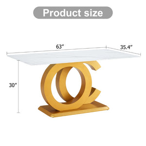 English Elm 64.5 Inch Rectangular Dining Table with Glass Panel U-Legs and Warm Grain MDF Top Gold W2827P196506