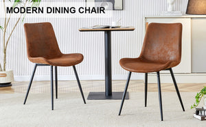 English Elm Brown Suede Upholstered Dining Chair Set of Six with Curved Seat and Black Metal Legs W2827P197567