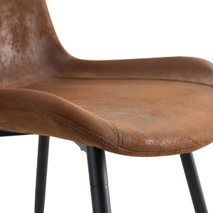 English Elm Brown Suede Upholstered Dining Chair Set of Six with Curved Seat and Black Metal Legs W2827P197567