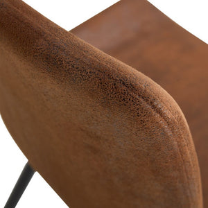 English Elm Brown Suede Upholstered Dining Chair Set of Six with Curved Seat and Black Metal Legs W2827P197567