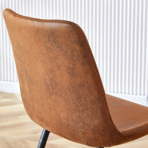 English Elm Brown Suede Upholstered Dining Chair Set of Six with Curved Seat and Black Metal Legs W2827P197567
