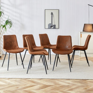 English Elm Brown Suede Upholstered Dining Chair Set of Six with Curved Seat and Black Metal Legs W2827P197567