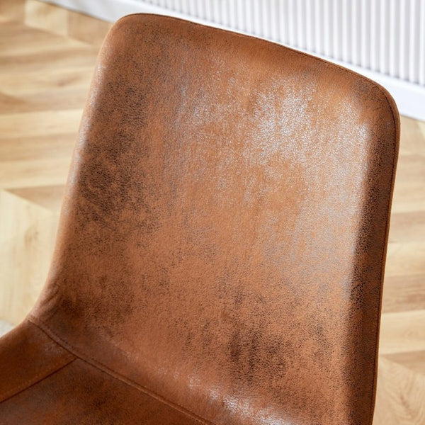 English Elm Brown Suede Upholstered Dining Chair Set of Six with Curved Seat and Black Metal Legs W2827P197567