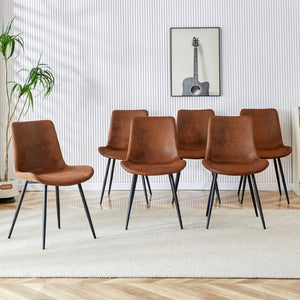 English Elm Brown Suede Upholstered Dining Chair Set of Six with Curved Seat and Black Metal Legs W2827P197567