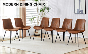English Elm Brown Suede Upholstered Dining Chair Set of Six with Curved Seat and Black Metal Legs W2827P197567