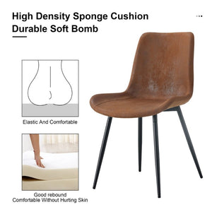 English Elm Brown Suede Upholstered Dining Chair Set of Six with Curved Seat and Black Metal Legs W2827P197567