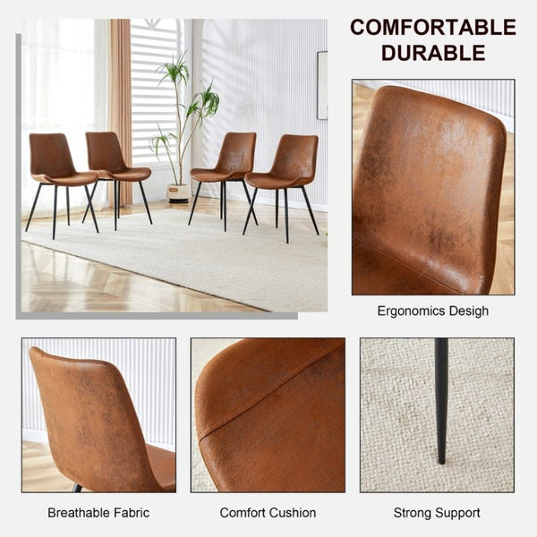 English Elm Brown Suede Upholstered Dining Chair Set of Six with Curved Seat and Black Metal Legs W2827P197567