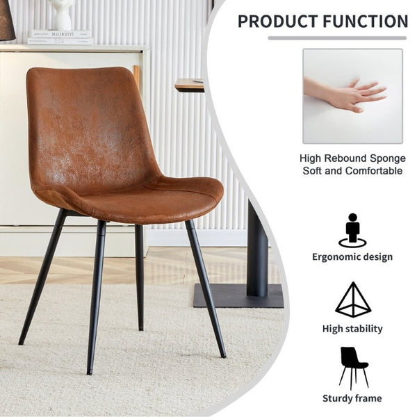 English Elm Brown Suede Upholstered Dining Chair Set of Six with Curved Seat and Black Metal Legs W2827P197567