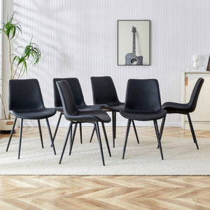 English Elm X-B0502a-Bk-6In1 Faux Leather Dining Chairs Set of Six with Metal Legs for Modern Interiors W2827P197571