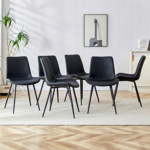 English Elm X-B0502a-Bk-6In1 Faux Leather Dining Chairs Set of Six with Metal Legs for Modern Interiors W2827P197571