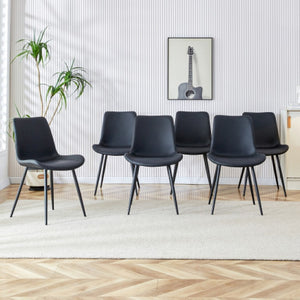 English Elm X-B0502a-Bk-6In1 Faux Leather Dining Chairs Set of Six with Metal Legs for Modern Interiors W2827P197571