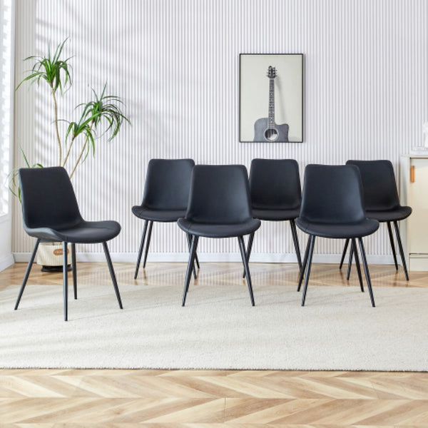 English Elm X-B0502a-Bk-6In1 Faux Leather Dining Chairs Set of Six with Metal Legs for Modern Interiors W2827P197571