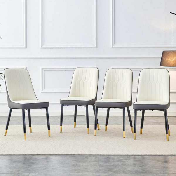 English Elm A Modern Set of 4 PU Leather Dining Chairs with Padded Seats and Metal Legs Antique White+Gray W2827P197736