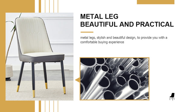 English Elm A Modern Set of 4 PU Leather Dining Chairs with Padded Seats and Metal Legs Antique White+Gray W2827P197736