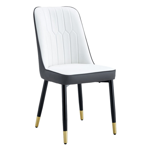 English Elm A Modern Set of 4 PU Leather Dining Chairs with Padded Seats and Metal Legs Antique White+Gray W2827P197736