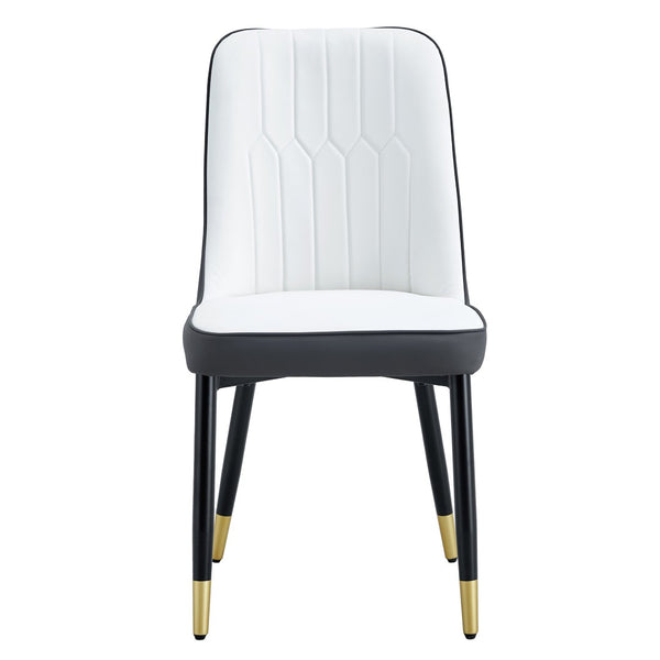 English Elm A Modern Set of 4 PU Leather Dining Chairs with Padded Seats and Metal Legs Antique White+Gray W2827P197736