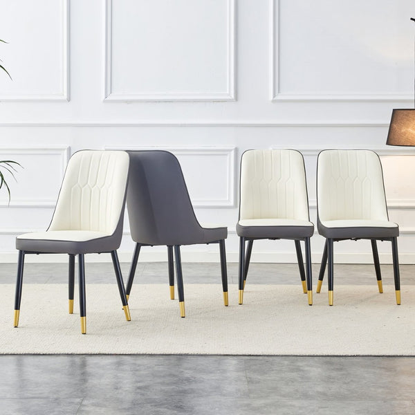 English Elm A Modern Set of 4 PU Leather Dining Chairs with Padded Seats and Metal Legs Antique White+Gray W2827P197736