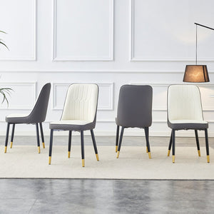 English Elm A Modern Set of 4 PU Leather Dining Chairs with Padded Seats and Metal Legs Antique White+Gray W2827P197736