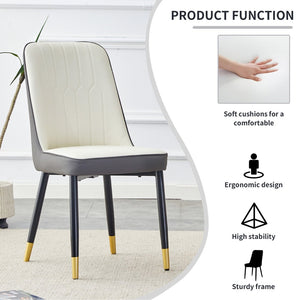 English Elm A Modern Set of 4 PU Leather Dining Chairs with Padded Seats and Metal Legs Antique White+Gray W2827P197736