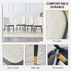 English Elm A Modern Set of 4 PU Leather Dining Chairs with Padded Seats and Metal Legs Antique White+Gray W2827P197736