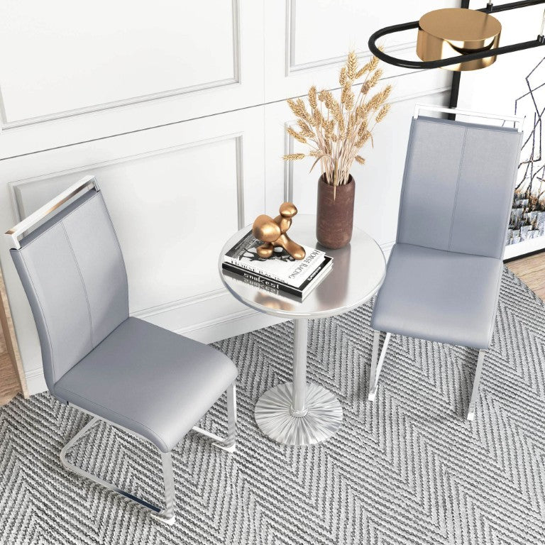 English Elm Modern High Back PU Leather Dining Chairs with Chrome Tubular Legs for Kitchen Office Light Gray W2827P197845