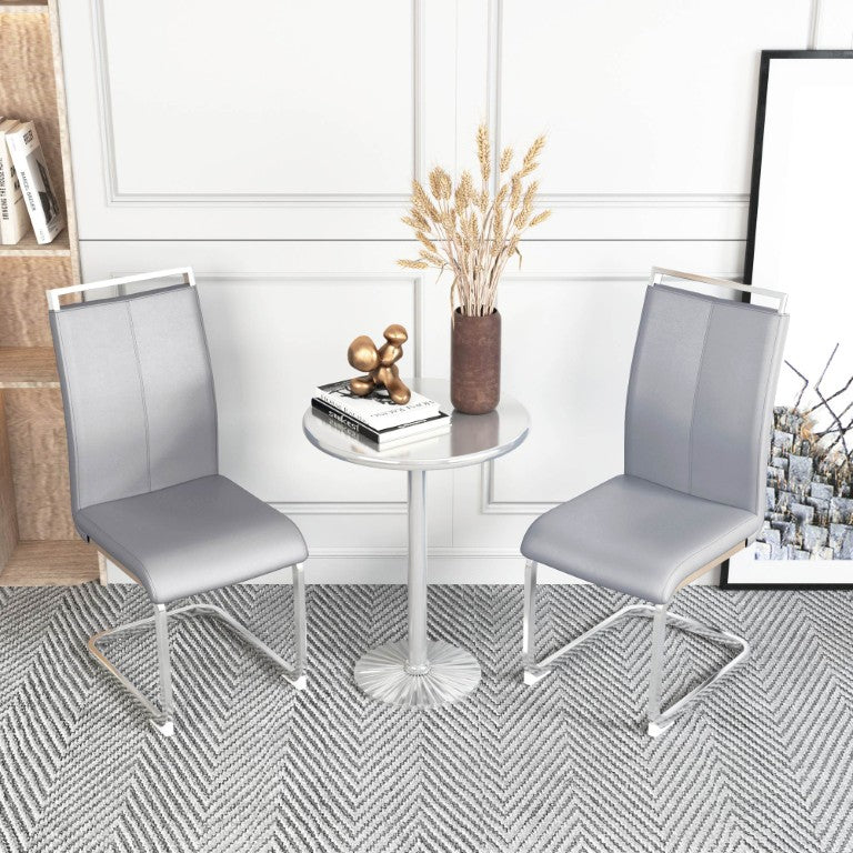 English Elm Modern High Back PU Leather Dining Chairs with Chrome Tubular Legs for Kitchen Office Light Gray W2827P197845