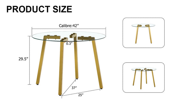 English Elm Modern Round Tempered Glass Dining Table with Gold Legs Seats Four in Airy Style W2827P200256