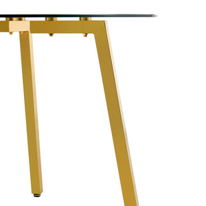 English Elm Modern Round Tempered Glass Dining Table with Gold Legs Seats Four in Airy Style W2827P200256