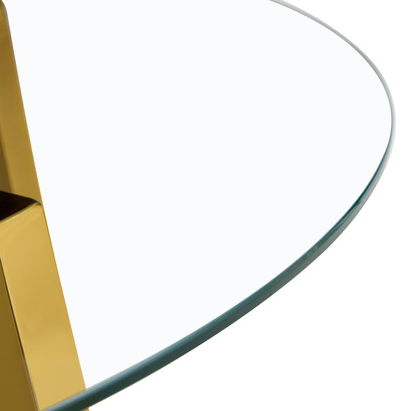 English Elm Modern Round Tempered Glass Dining Table with Gold Legs Seats Four in Airy Style W2827P200256