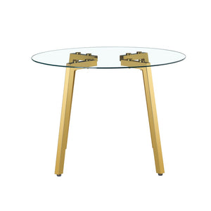English Elm Modern Round Tempered Glass Dining Table with Gold Legs Seats Four in Airy Style W2827P200256