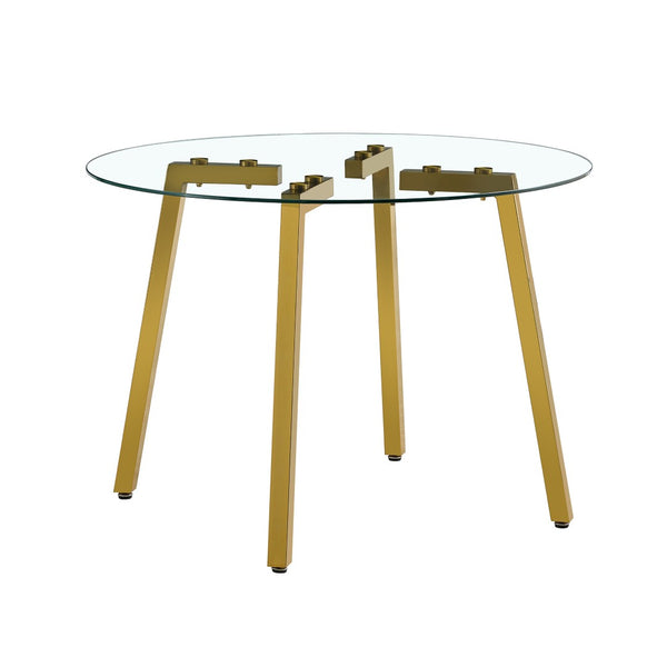 English Elm Modern Round Tempered Glass Dining Table with Gold Legs Seats Four in Airy Style W2827P200256