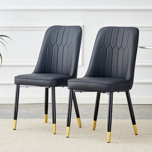English Elm Black PU Leather Dining Chairs Set of 2 with Metal Legs for Modern Kitchen Seating W2827P203710